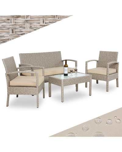 Polyrattan Lounge Set 4-tlg. Gartenmöbel Gruppe Creme